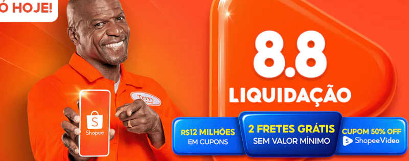 Liquidação 08.08 na Shopee: R$12 milhões em cupons, frete grátis e 50% de desconto