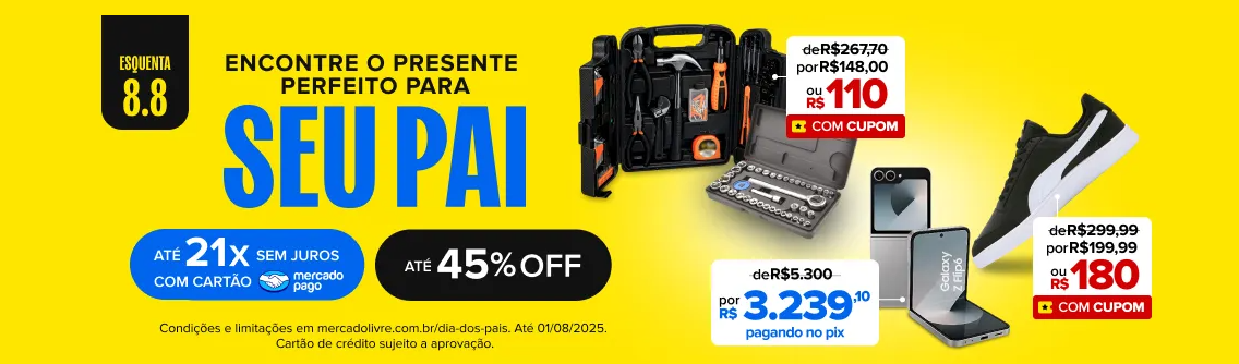Esquenta 8.8 + Dia dos Pais no Mercado Livre: Descontos de até 45%, Frete Grátis e Muito Mais!